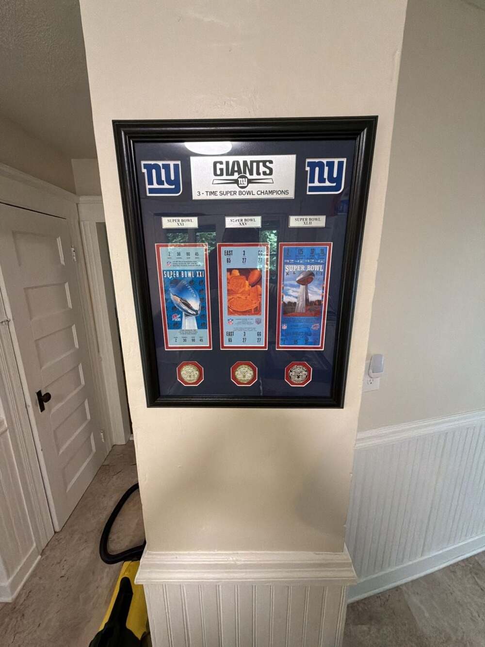 New York Giants 3-Time Super Bowl Champions Framed Ticket and Coin Display